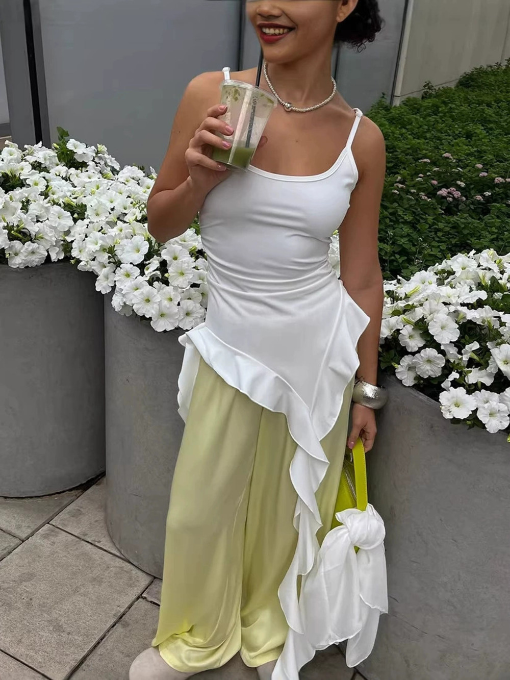 Forever 21 Summer Ruffle Strap Knit Camisole White